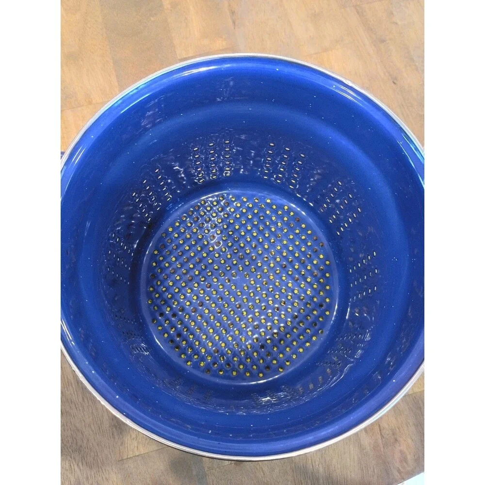 Blue Enamelware Pasta Strainer/Steamer 7.5 Inches Tall, 9.75 Inches Wide, 5 Qts?